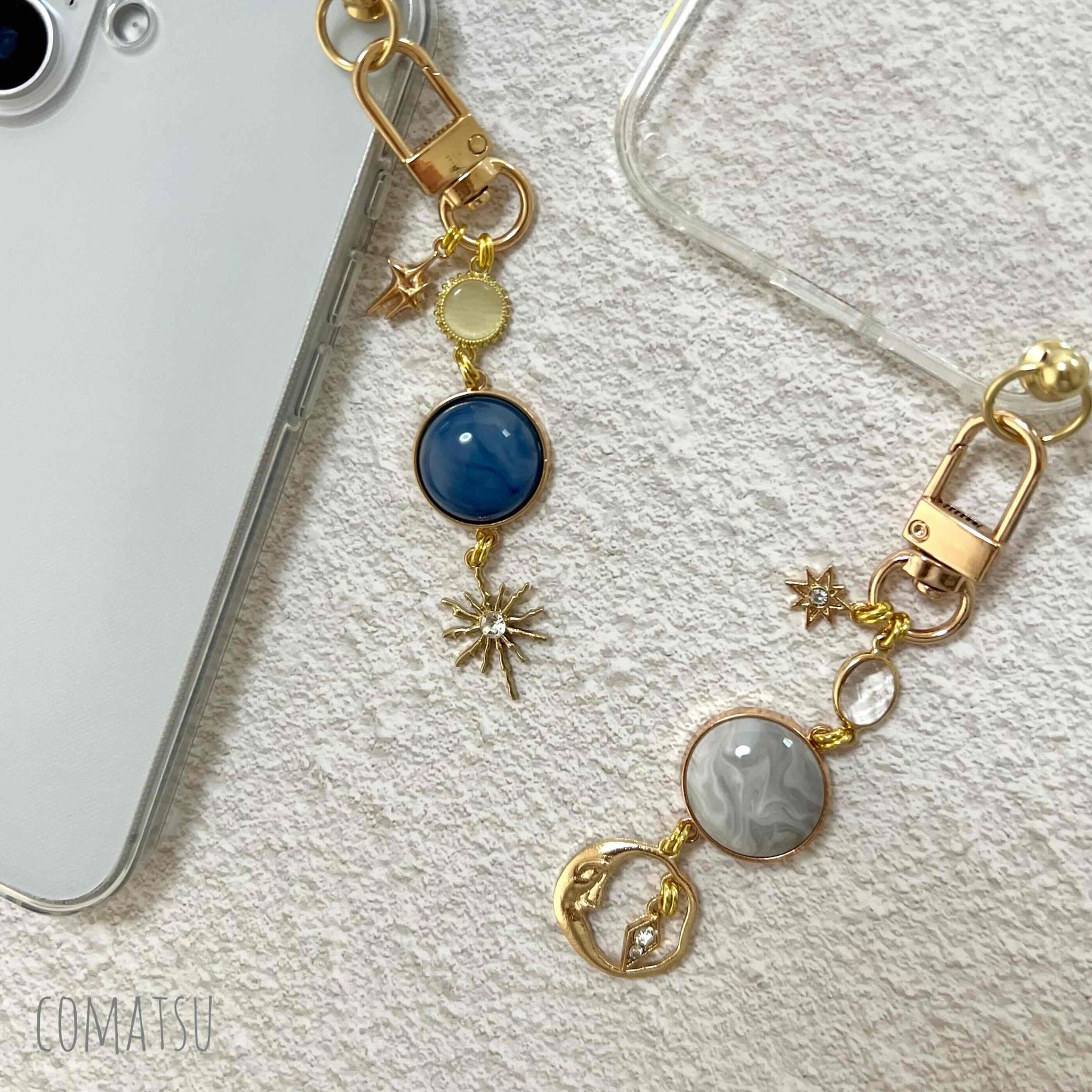 惑星チャームストラップ付きスマホケース スマホストラップ付きカバー